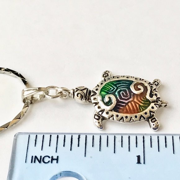 Silver Sea Turtle Pendant Necklace Colorful Enamel Plated 19" Nautical Island - Picture 9 of 14